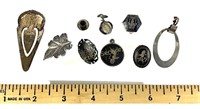 Sterling single earrings, cuff button, pendants,