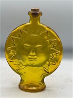 Vintage yellow sun glass bottle bud vase sun face