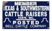 Bell Cattle Co. Texas Cattleraisers Porcelain Sign