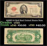 1928D $2 Red Seal United States Note Grades vf+