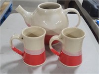 3 PC - Hand Crafted Pottery Kettle / Cups