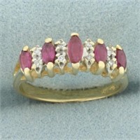 Vintage Ruby and Diamond Ring in 14k Yellow Gold