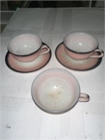 3-PINK WHITE & BLACK TEA CUPS & 2-SAUCERS