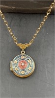 Blue Floral Locket on 26" chain