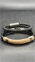 Pair of Black Leather Bracelets
