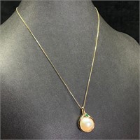 14k Gold Pearl Emerald Pendant Necklace
