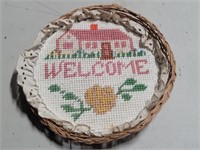 "Welcome" Round Woven Tray