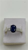 Genuine Sapphire in Engraved Sterling Ring