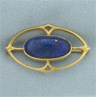 Vintage Lapis Lazuli Pin Brooch in 10k Yellow Gold