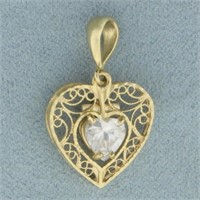 Heart CZ Motion Lace Heart Pendant in 14k Yellow G