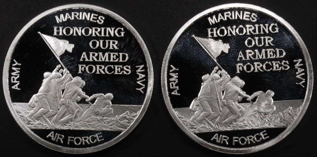 (2) 1 OZ .999 SILVER ARMED FORCES ROUNDS