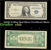 1935G $1 Blue Seal Silver Certificate Grades vf+ M