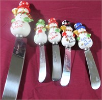 5 PIECE  RADKO GLASS CHRISTMAS CHEESE KNIFE SET