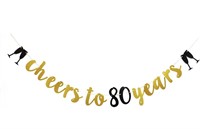 CHEERS TO 80 YEARS FUN GOLD BANNER SIGN FOR 80TH