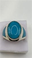 Unisex Signed Kingman Turquoise Sterling Ring