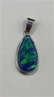 Blue and Green Signed Sterling Pendant