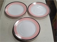 1960's Pink / Black Rimmed 3 PC Plates