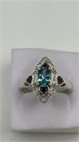 Blue Zircon and Sapphire Sterling Ring