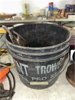 BLACK BUCKET WITH MISCELLANEOUS ITEMS