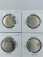 CANADA FIFTY CENT PIECES LOT OF 4 1972, 1981,1988