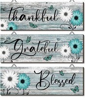 GEETERY 3 PCS THANKFUL GRATEFUL BLESSED WOODEN