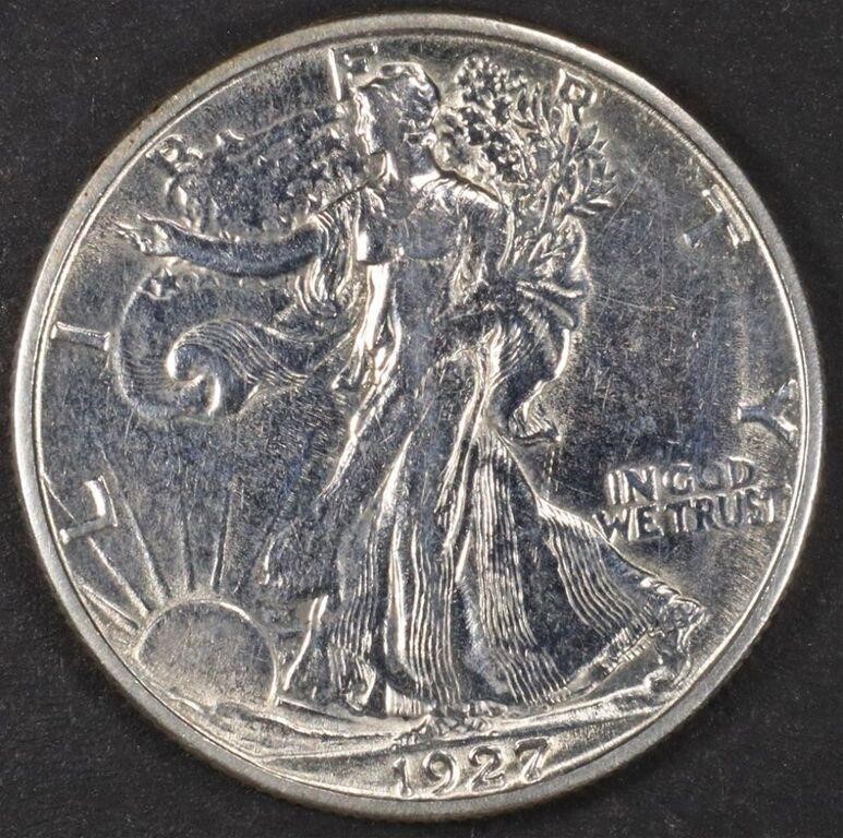 1927-S WALKING LIBERTY HALF DOLLAR XF/AU CLEANED