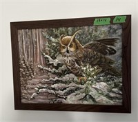 Framed owl painting
