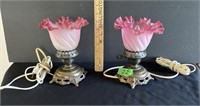 Small antique cranberry and frosted glass lamps
