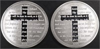 (2) 1 OZ .999 SILVER LORD'S PRAYER ROUNDS