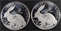 (2) 1 OZ .999 SILVER YEAR OF THE RABBIT ROUNDS