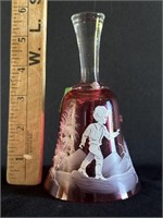 Mary Gregory style Cranberry Glass Bell