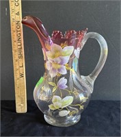 Hand blown and hand painted pitcher