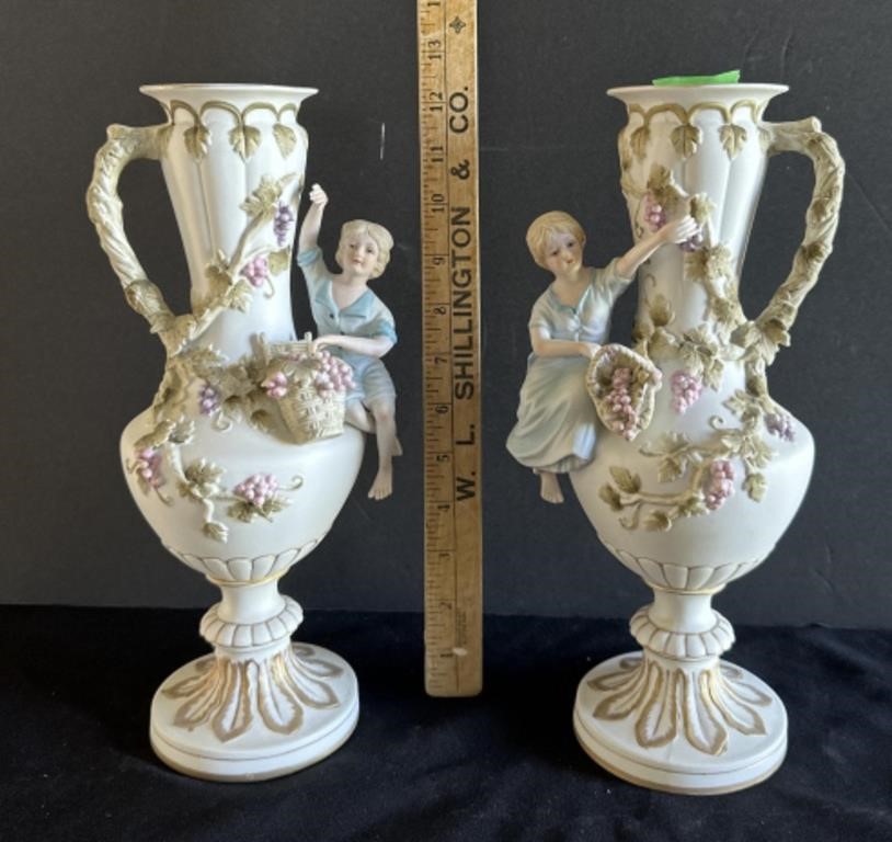Vintage Andrea by Sadek Boy and Girl Vases  Pair