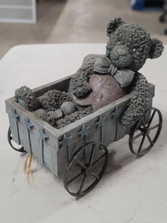 Teddy Bear In Wagon Sculpture
