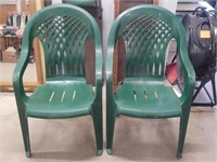 Two Green Patio Stackable Chairs
