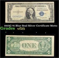 1935G $1 Blue Seal Silver Certificate Grades vf+ M