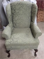 Green Wingback Chair W/Foot Stool