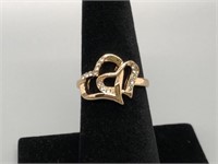 Double Heart Gold and Diamond Ring