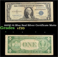 1935G $1 Blue Seal Silver Certificate Grades vf, v