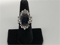 Very Large Vintage Silver and Sapphire Ring