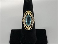 Finger Length Aquamarine, Diamond and Gold Ring