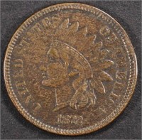 1872 INDIAN CENT XF/AU OLD CLEANING, SCARCE