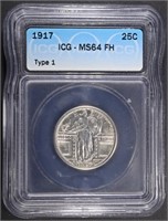 1917 T-1 STANDING LIBERTY QUARTER ICG MS64 FH
