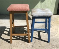 Two Vintage Wooden Stools-Sturdy