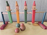 Antique French Wooden Clown Bowling Game
