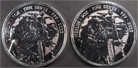 (2) 1 OZ .999 SILVER 2023 MERLIN ROUNDS