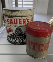 VINTAGE MATCHES TIN, SAUERS SEAFOOD SPICE TIN