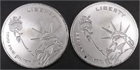 (2) 1 OZ .999 SILVER STATUE OF LIBERTY ROUNDS