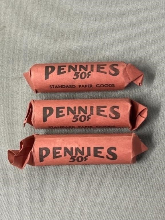 (3) Rolls of Unsorted Wheat Back Pennies