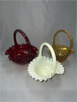 (3) Fenton & Unsigned Art Glass Baskets